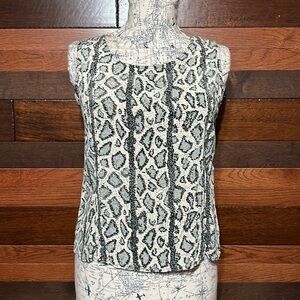 Vintage Silk Lore Scoop Neck Animal Print Sleeveless Silk Blouse